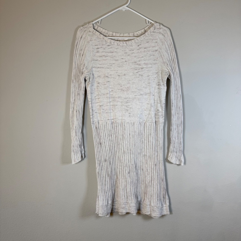 Moth Anthropologie Ribbed Knit Sweater Dress Cream Marled Long Sleeve M